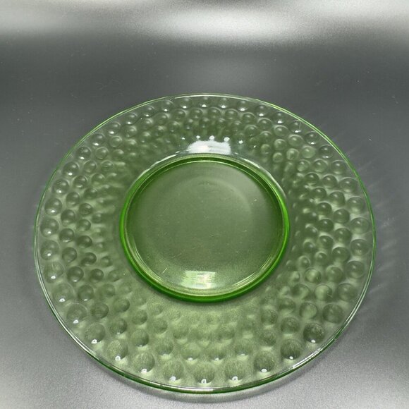 Vintage Uranium UV Glowing Glass Dish Plate Round Dishes Plates Optic Dots Set 2 - Picture 13 of 14